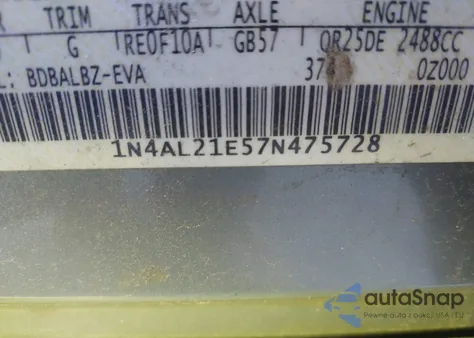 2007 Nissan Altima 2.5 S z USA, uszkodzony, nr VIN 1N4AL21E57N475728